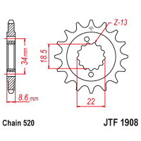 JT Звезда цепного привода JTF1908.15RB